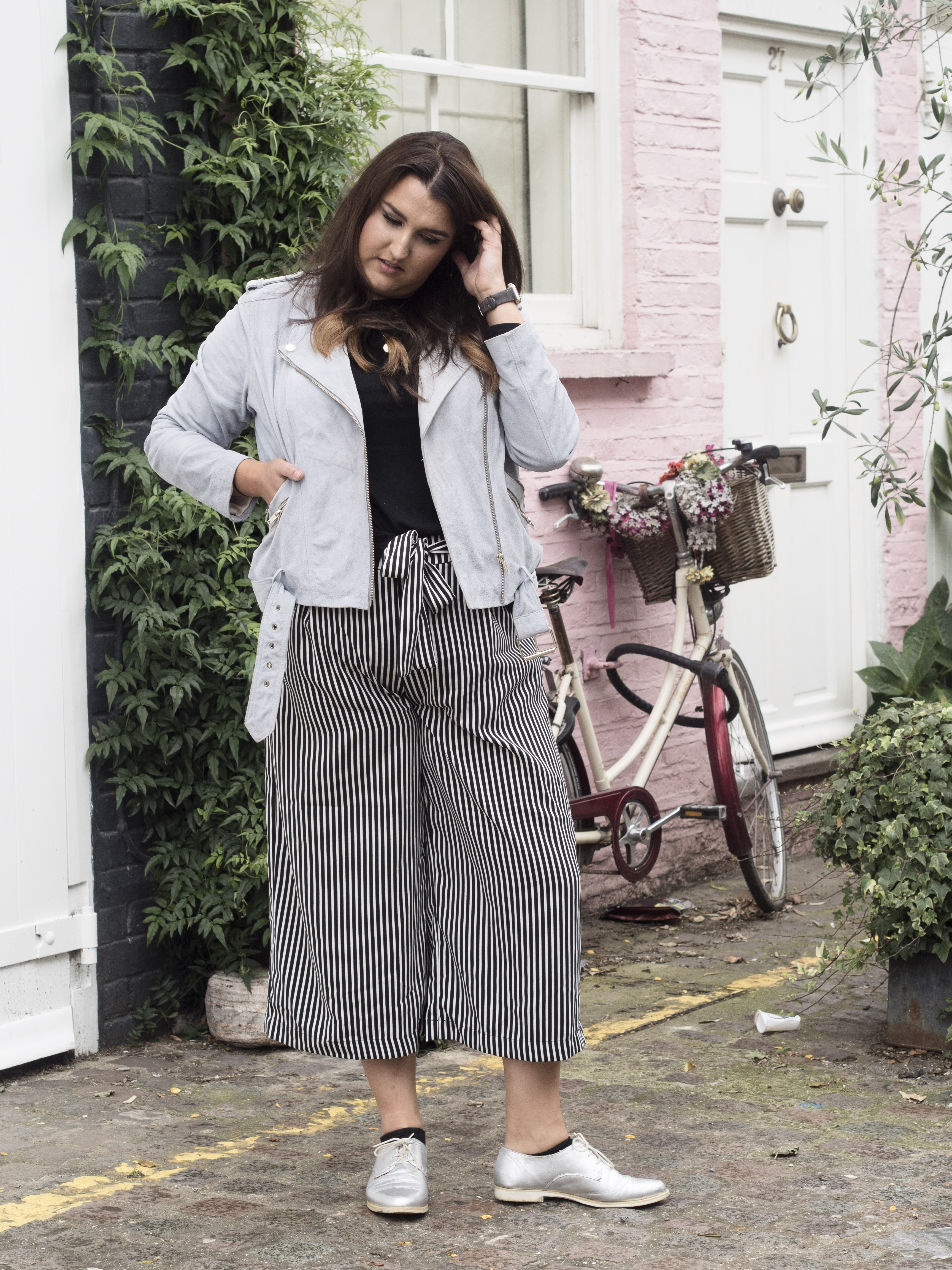 Suede biker jacket and culottes